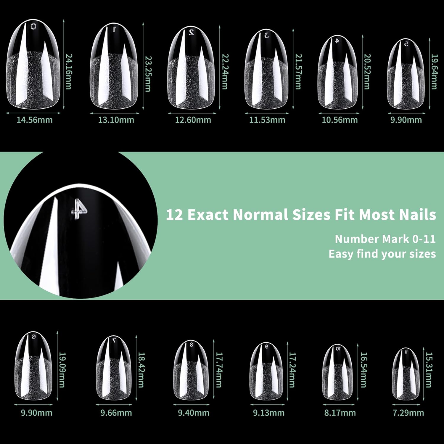 Medium Round Oval Nail Tips, 216pcs Acrylic Fake Nails Gel Nail Tips Soft, Full Cover Pre-Shaped Matte Clear Press on Nails for Extension, Diy at Home Manicure 12 Sizes-BrightBean Baby