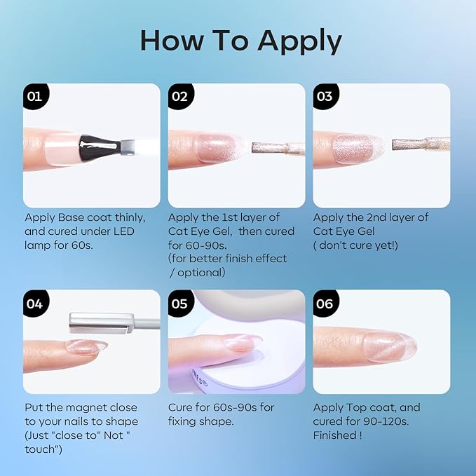 modelones Cat Eye Gel Nail Polish Set, 6 Colors Holographic 9D Glassy Cat Eye Glitter Gel Polish Set Black Blue Purple Green Nail Polish Kit with Magnet Soak Off LED Nail Art DIY Salon Gift-BrightBean Baby