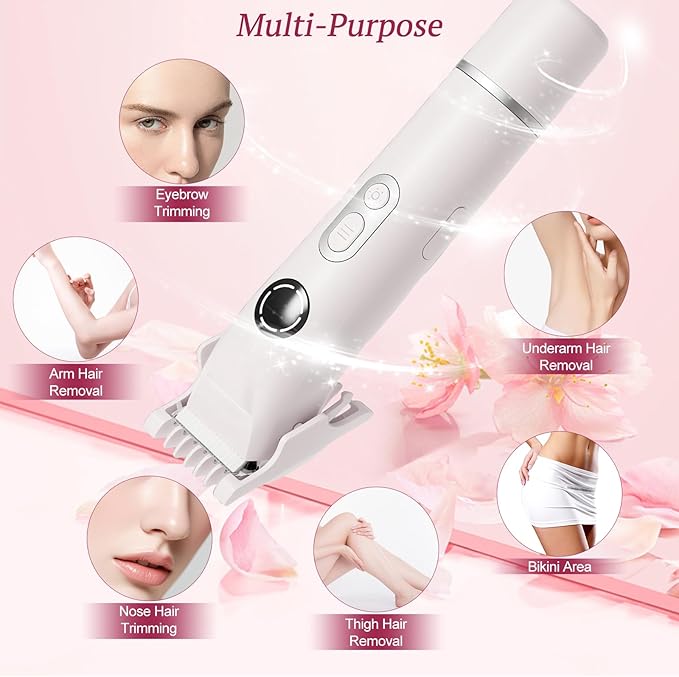 Bikini Trimmer for Women, 4 in 1 Wet/Dry Electric Razors for Women - Dual Head, Painless Rechargeable Portable Womens Razors for Shaving Set for Face, Nose, Eyebrows, Armpits, Bikini Area (White)-BrightBean Baby