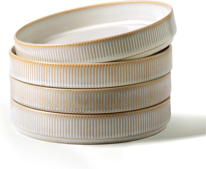 famiware Star 8.25" Pasta Bowls, Large Dinner Bowls Set of 4, Salad Bowl Plates, Shallow Bowls for Eating, Cappuccino White