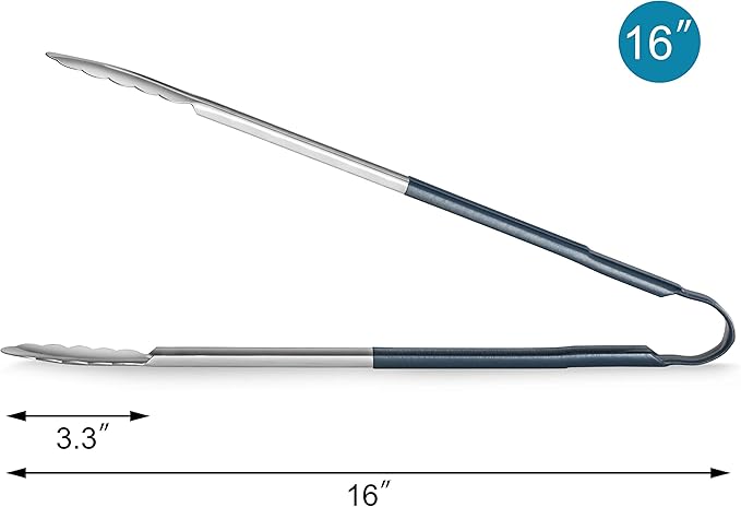 New Star Foodservice 35803 16-Inch Utility Spring Tongs, Stainless Steel, Vinyl Coated, Set of 12, Blue