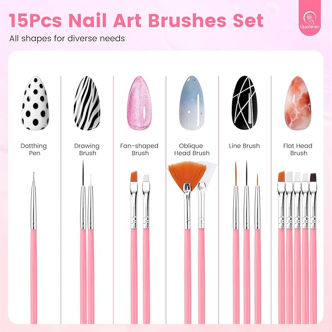 Quaferen Nail Brushes for Nail Art 39PCS Nail Brush Tools Set with Nail Stand Holder 2-in-1 Nail Art Palette Professional Acrylic Nail Brushes Kit for Beginners Home Salon-BrightBean Baby