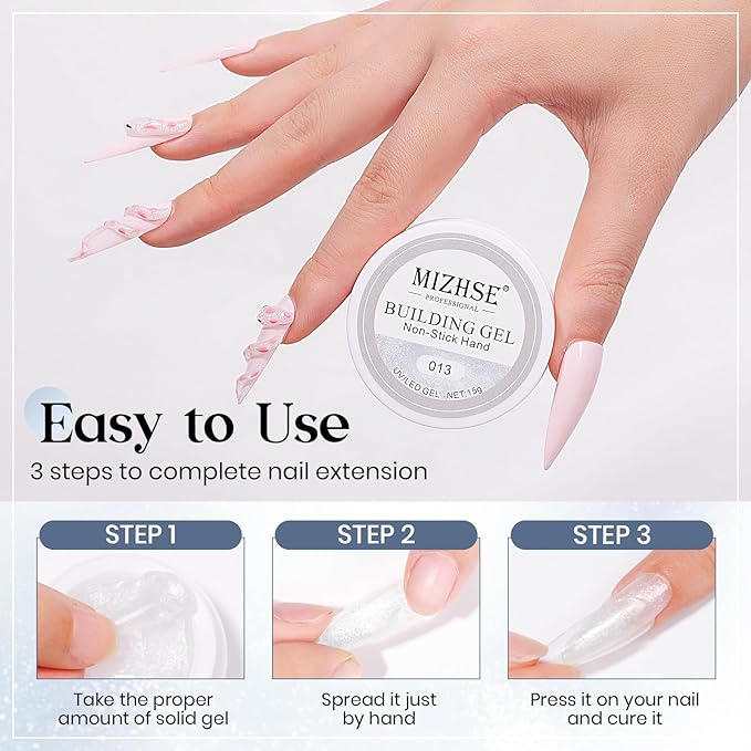 MIZHSE Solid Builder Gel, Aurora White Non-Sticky Hand Sculpting Gel for Nails, Mermaid Pearl 3D Nail Art Building Carving Modeling Hard Extension Soak Off U V LED Manicure Salon Home DIY 15g-BrightBean Baby