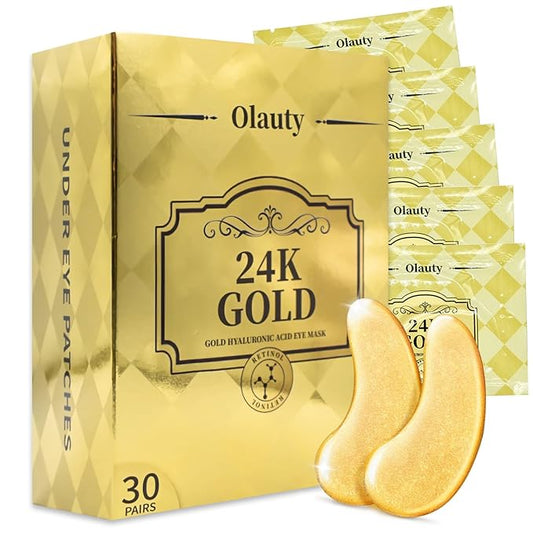 30 Pairs Under Eye Patches for Puffy Eyes, 24k Gold Under Eye Mask, Gel Crystal Collagen Eye Masks for Dark Circles and Puffiness,Travel Eye Patches for Reducing Fine Lines,Moisturizing Skin Care Set-BrightBean Baby