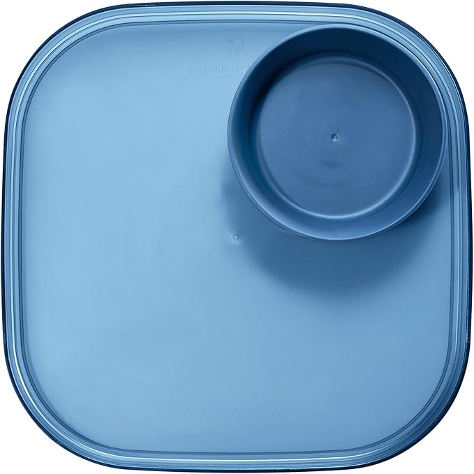 Madesmart Dipware Reusable Dining Plate/Serving Tray for Appetizers and Snacks, Food-Safe Appetizer Serving Platter with Removable Dip Bowl, Blue