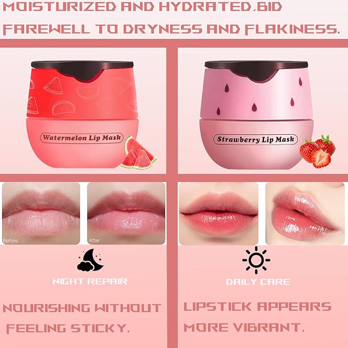 2 PCS Bee Lip Balm Honey Pot, Bee Lip Balm Sleeping Lip Mask Overnight with Sticks, Honey Pot Lip Balm Hydrating Exfoliating Prevention Dry and Crack Lip Scrubs-BrightBean Baby