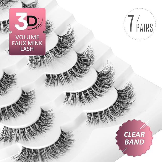 Onlyall Natural Eyelashes Mink False Eyelashes Natural Wispy Lashes Soft Clear Band Lashes Fluffy False Lashes 14MM A11-BrightBean Baby