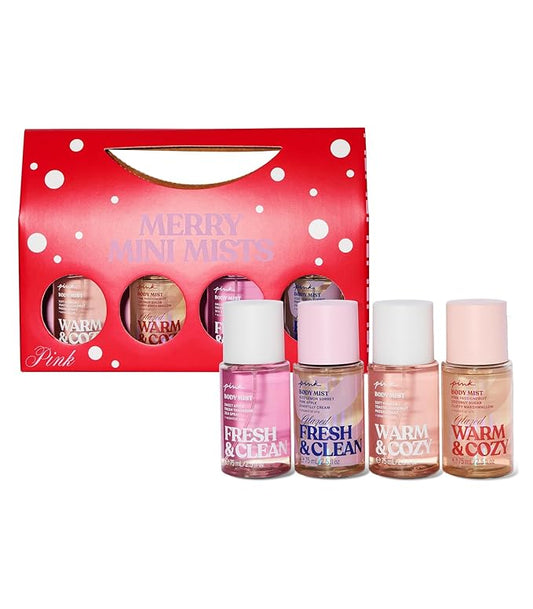 Victoria's Secret PINK 4 Piece Merry Mini Mists Gift Set: Warm & Cozy and Fresh & Clean, Assorted Scents-BrightBean Baby
