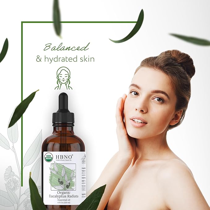 HBNO Organic Eucalyptus Radiata Essential Oil - 4 oz (120ml) - USDA Certified Organic Eucalyptus Radiata Essential Oil, Soap Making, DIY, Fragrances, Diffuser-BrightBean Baby