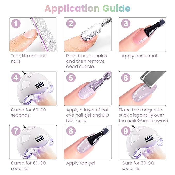 RARJSM Sparkle Diamond Cat Eye Gel Nail Polish Set 6 Colors Nude Pink Milky Jelly Purple Green Blue Silver Glitter Cateye Gel Polish with Magnet Stick UV LED Curing Requires Soak Off Home Salon Diy-BrightBean Baby