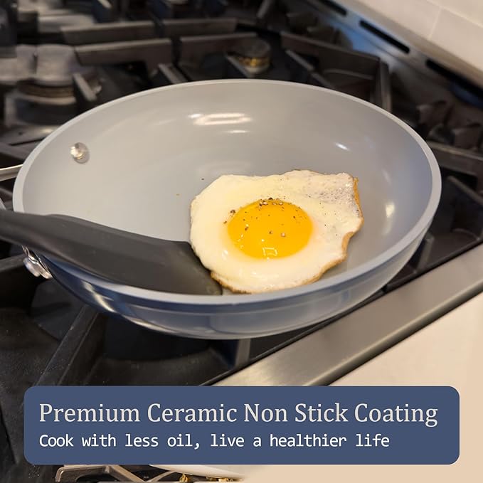 Nonstick Ceramic Frying Pan 10 Inch Induction Compatible - Non Toxic, PTFE/PFOA/PFAS Free, Oven & Dishwasher Safe up to 500°F - Non Stick Small Skillet with Stay-Cool Handle - Navy Blue