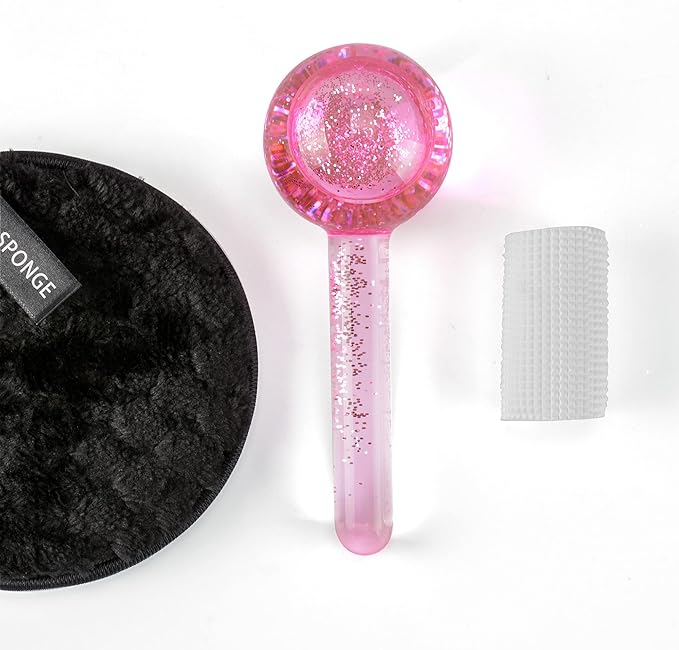 Facial Ice beauty ball- 2PC Globes Pink Facial Roller for Cold or Hot Skin Massagers Globe Durable Quartz Glass for Face and Eye Rollers Reduce Puffiness-BrightBean Baby