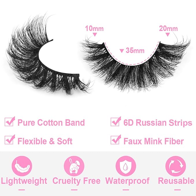 Mink Lashes Fluffy D-Curl False Eyelashes 20mm Long Volume Lashes That Look Like Extensions Cat Eye Fake Lashes Faux Mink Strip Lashes Pack 7 Pairs-BrightBean Baby