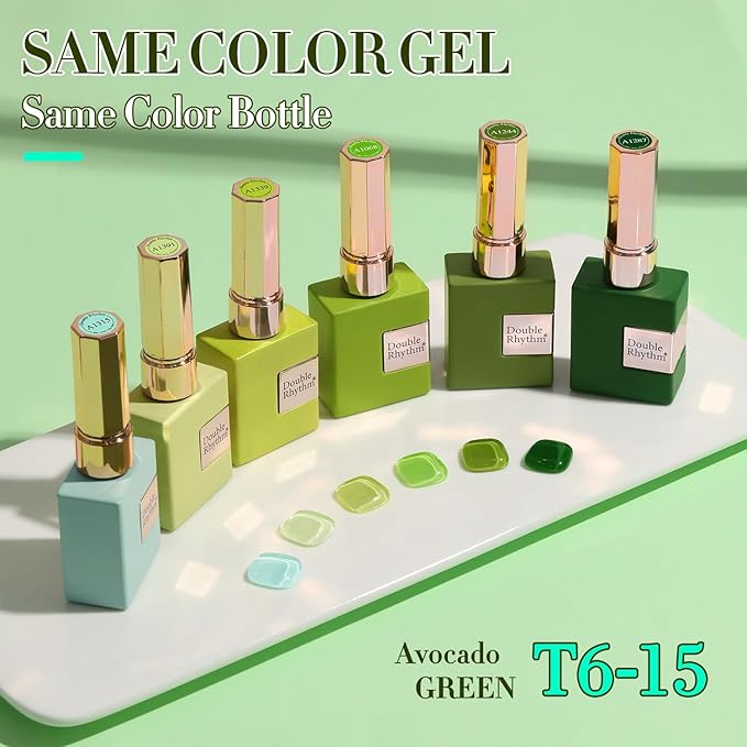 Double Rhythm 6 Pcs 15 ML Gel Polish Set Same Color Same Bottle Soak Off Gel Polish Kit Nail Art Manicure Salon DIY at Home for Women (Light Dark Green Olive Teal-T6-15)-BrightBean Baby