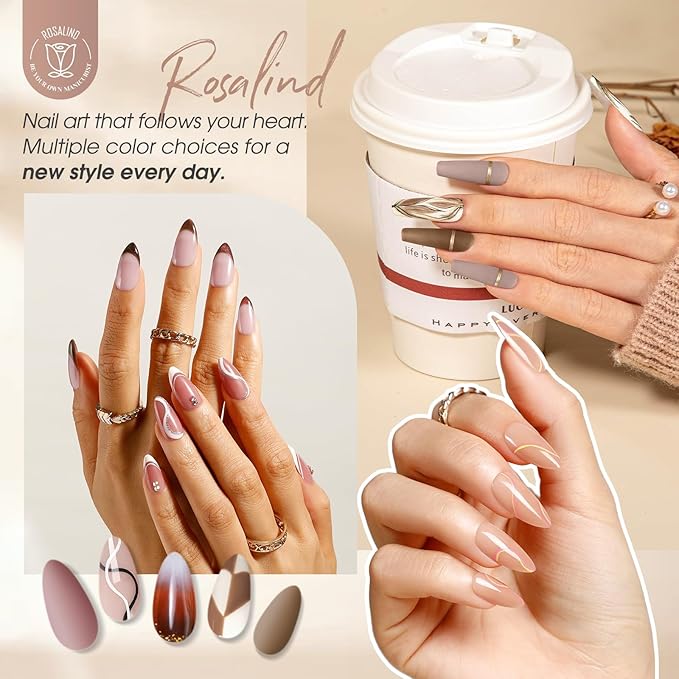 ROSALIND Nude Brown Gel Nail Polish Set, 8 Colors White Nude Brown Gel Polish, Beige Tan Caramel Coffee Gel Polish Collection Nail Art Gift DIY at Home-BrightBean Baby