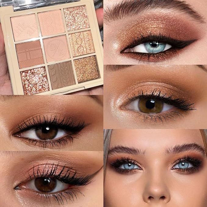 9Colors Neutral Eye Shadow Palette Eyeshadow Kit Nudes,Matte Glitter Natural Neutral Eyeshadow Palettes for Hazel Eyes Highly Pigmented Long Lasting Naturing-Looking Travel Eyeshadow Nude Palette-BrightBean Baby