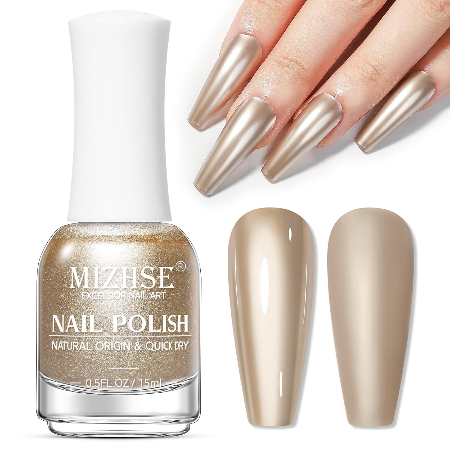 MIZHSE Champagne Mirror Nail Polish, Quick Dry Metallic Nail Polish, Air Dry Fast Chrome Nail Lacquer Bright Color Oil-based Nail Art Manicure DIY Home-BrightBean Baby