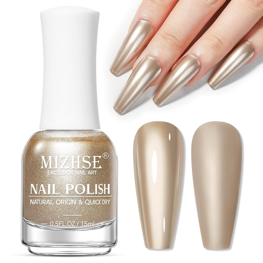 MIZHSE Champagne Mirror Nail Polish, Quick Dry Metallic Nail Polish, Air Dry Fast Chrome Nail Lacquer Bright Color Oil-based Nail Art Manicure DIY Home-BrightBean Baby