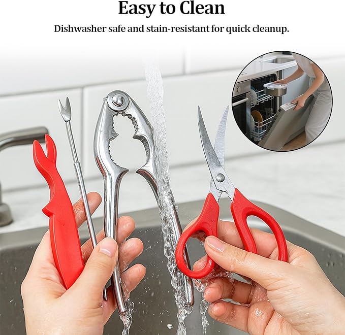 5 PCS Seafood Cracker Tool Set, Including Lobster Sheller, Stainless Steel Crab Crackers, Crab Leg Fork, Scissors and Storage Bag for Seafood Boil Party Supplies, Ideal Gift for Friends