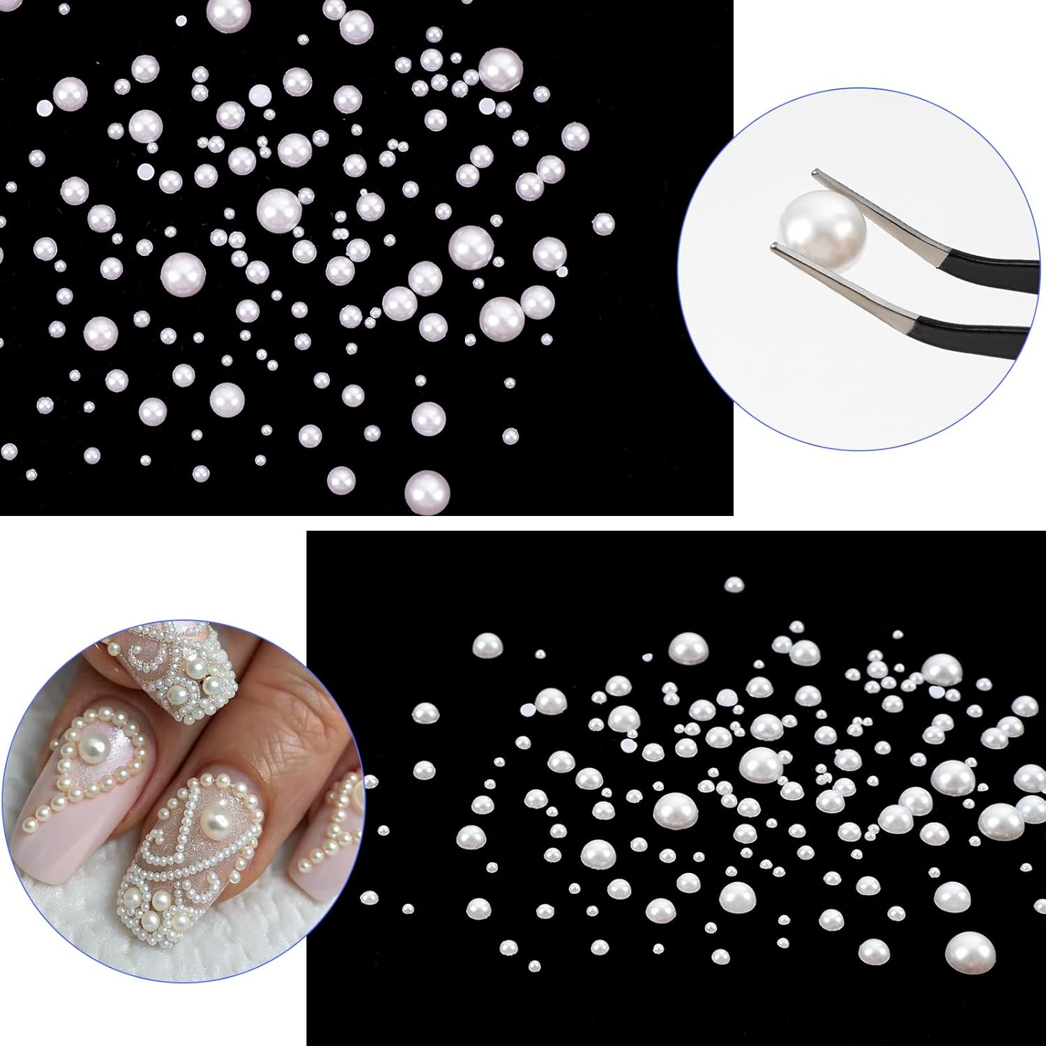 Canvalite Flatback Nail Pearls for Crafting, Multiple Sizes Half Pearls with 5Pcs B7000 Jewelry Glues & Picker Tools Bedazzling Bead for DIY Crafts Clothing Tumblers Shoes Decors Nail Art-BrightBean Baby