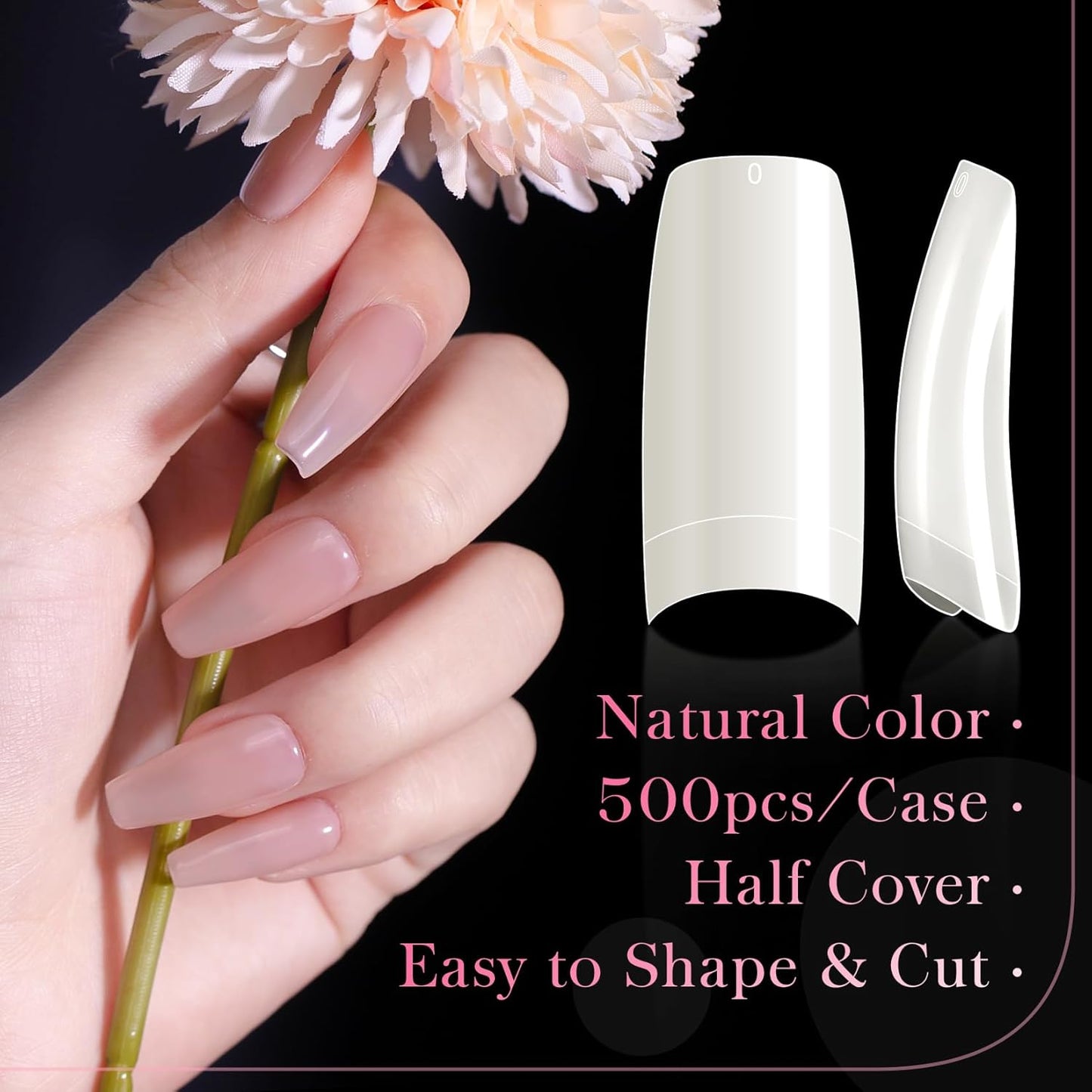 krofaue 500PCS Half Cover False Nails Tips - Acrylic Nail Tips 10 Sizes Lady French Style Acrylic Artificial Tip Manicure with Box for Nail Tips Art Salons and Home DIY-BrightBean Baby