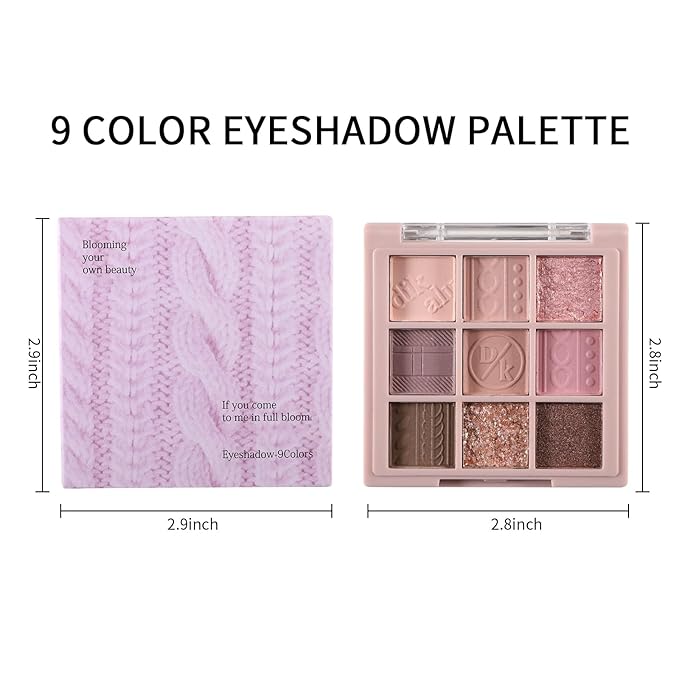 Erinde 9 Colors Eyeshadow Palette, Matte Shimmer Glitter Eye Shadow Makeup Palette, Highly Pigmented Long Lasting Waterproof, Natural Neutral Nude Eyeshadow Makeup Pallet, Pink Purple Rose-BrightBean Baby