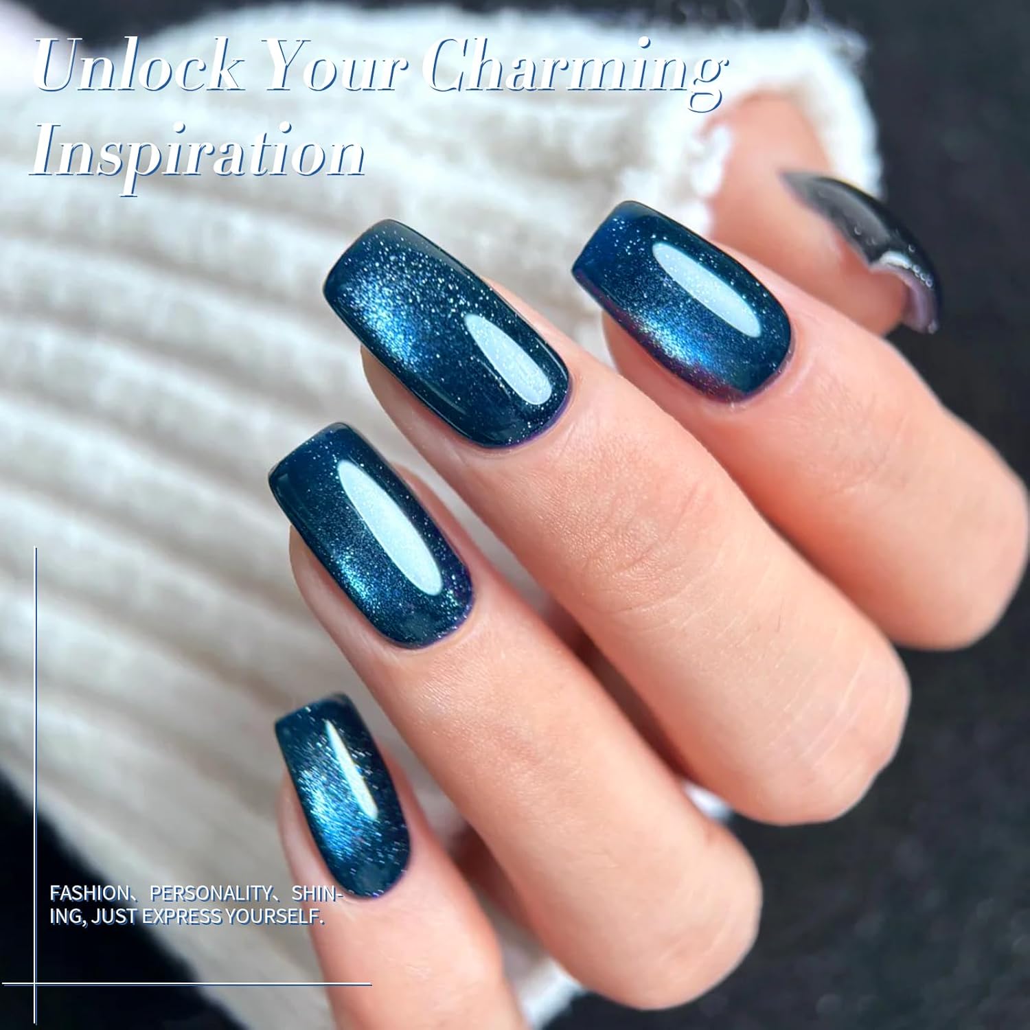 Born Pretty Cat Magnetic Eye Gel Nail Polish, Royal Blue Glitter Cat Magnetic Gel Nail Polish, Holographic Magnetic Nail Polish for Nail Art Manicure Salon DIY at Home 15ML-BrightBean Baby