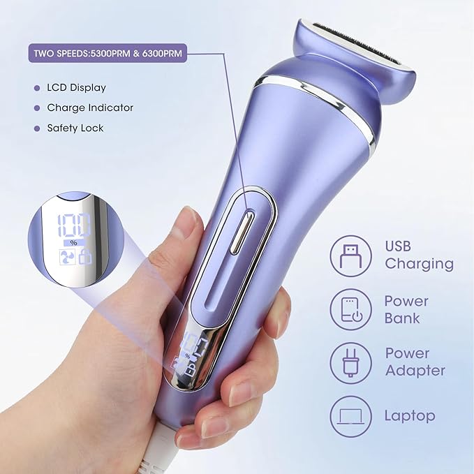 Electric Shavers for Women, 7 in 1 Hair Removal Kit with Epilator Bikini Trimmer Face Razor Body Brush Face Massager Foot Callus Remover, IPX7 Waterproof Lady Razors Set for Legs Armpit Bikini Pubic-BrightBean Baby