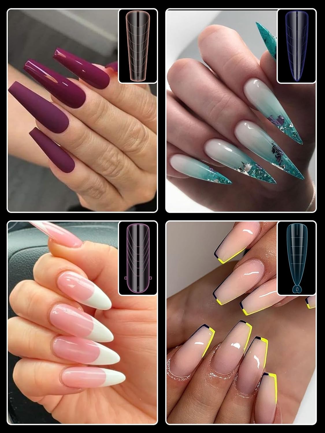 EBANKU Dual Forms for Poly Nail Gel, 288PCS 12 Colors Dual Nail Forms Extension Molds Stiletto Coffin Square Acrylic Nail Tips 12 Shapes for Builder Gel Manicure Nail Art Design Salon DIY at Home-BrightBean Baby