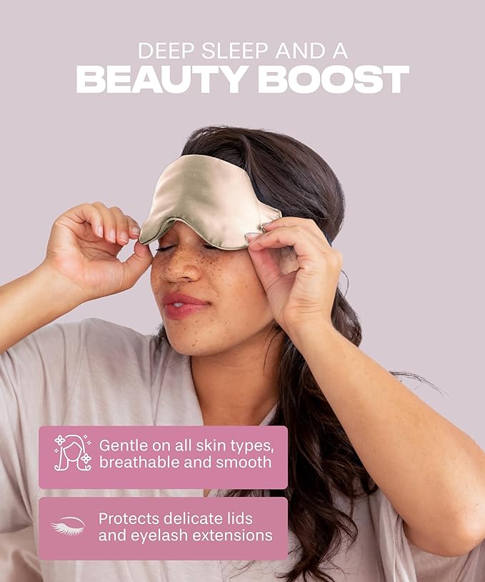 SUNDAYSILKS™ Exclusive Mulberry Silk Sleep Mask | Soft Eye Covers, Blackout Sleeping Mask for Women & Men | Silk Eye Mask for Sleep, Travel, and Relaxation | Antifaz para Dormir [Nude Champagne]-BrightBean Baby