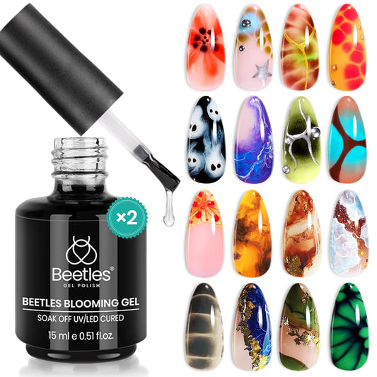 Beetles Halloween Blooming Gel: 2 Pcs 15ml Clear Uv Led Blooming Gel Nail Polish for Spreading Effect Blossom Marble Natural Stone Watercolor Floral Print Soak off Nail Diy Design-BrightBean Baby