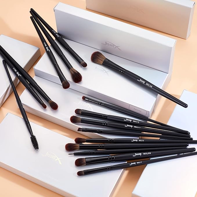 Jessup Eye Brushes Set, Vegan Makeup Brushes with Concealer Powder Eyeshadow Blending Eyeliner Spoolie Brush, 16pcs Premium Synthetic Black Cosmetic Brush T272-BrightBean Baby
