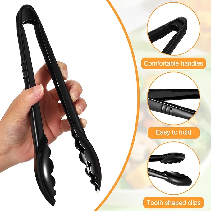 40 Pcs Plastic Serving Tongs Bulk 9 Inch, Reusable Disposable Serving Utensils, Plastic Heavy Duty Salad Tongs for Servings Food Party Buffets Catering BBQ Events Kitchen Weddings Banquets
