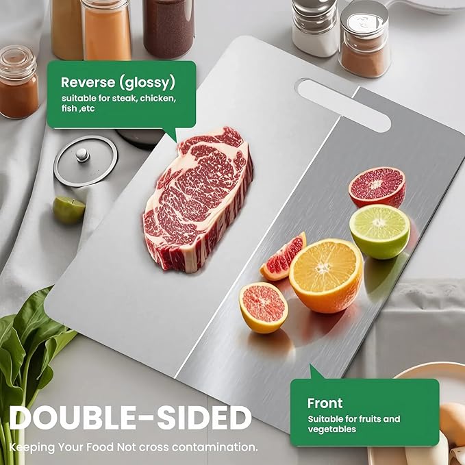 Titanium Cutting Board, New Upgrade Pure Titanium Cutting Boards for Kitchen, Double Sided Non Toxic Katuchef titanium Cutting Board, Hygiene Durable Dishwasher Safe Chopping Board (11.4IN*7.9IN)