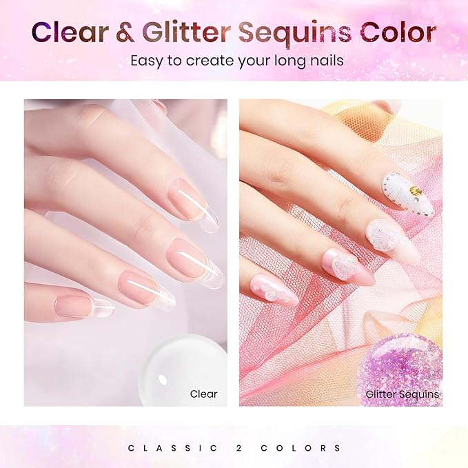 MIZHSE 2PCS Solid Builder Gel for Nails: 30g/1oz Clear & Pink Glitter Hard Gels for Nails 3D Gel with Dual Forms 3D Silicone Mold Soak off U V Builder Gels for Nail Art Manicure Home DIY-BrightBean Baby