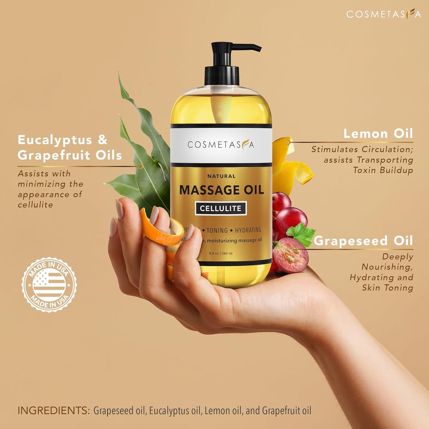 Cosmetasa Body Massage Oil for Massage Therapy Kit - Arnica Sore Muscle Massage Oil, Cellulite Massage Oil, Lavender Massage Oil, Skin Massage Roller Ball, Massager Mitt - Relaxing Luxury Spa Gift Set-BrightBean Baby