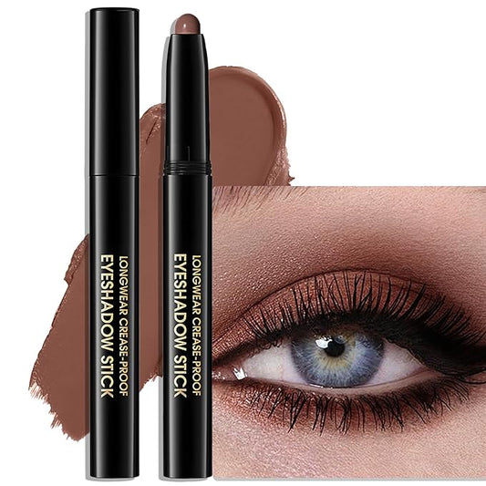 Eyeshadow Stick Matte Eye Shadow Pencil Cream to Powder Eye Brightener Crayon Long-Lasting Crease-Proof Neutral Eyeshadow Buildable & Blendable High Pigmented Eye Liner Makeup for Women, 2 PECAN-BrightBean Baby