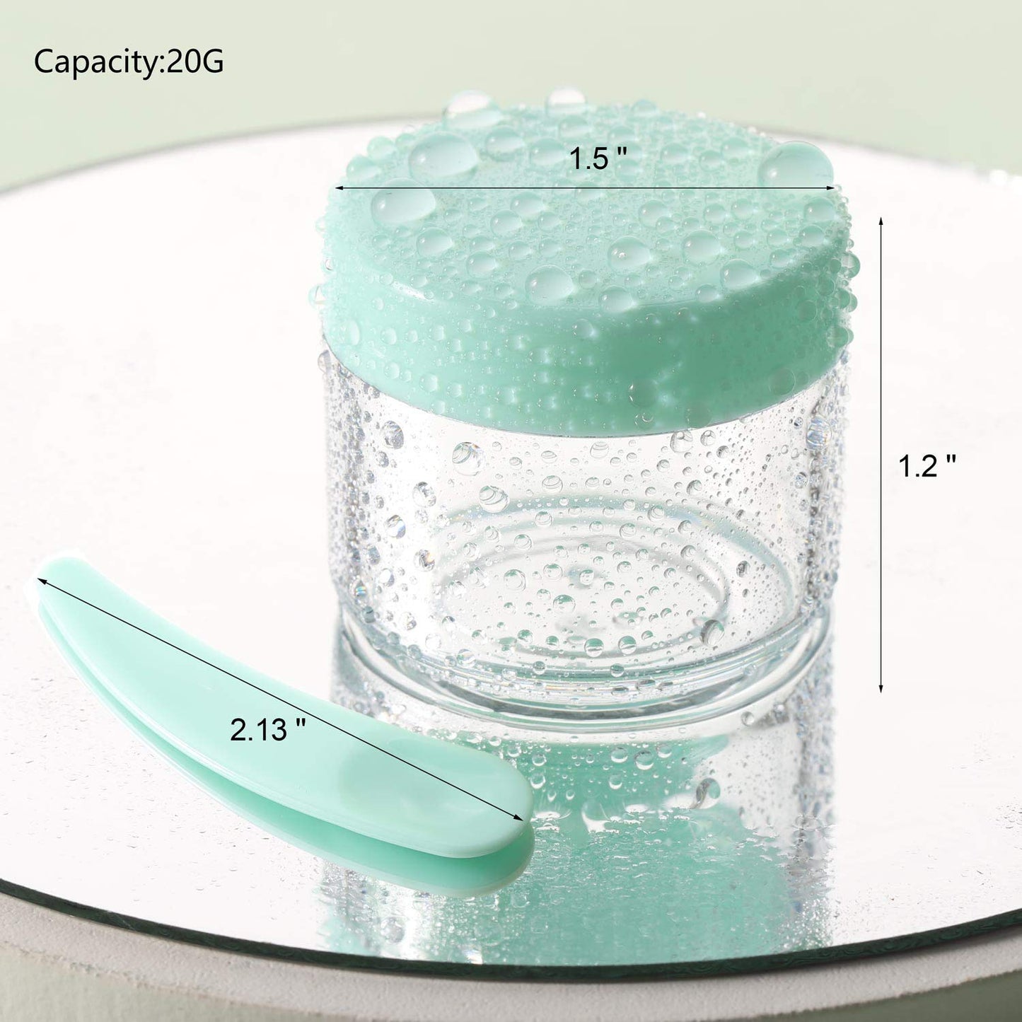 Refillable Cosmetic Sample Jars - 100 Pack 20g (0.7oz) Green Small Travel Containers with Lids + 10 Mini Makeup Spatulas - BPA Free-BrightBean Baby