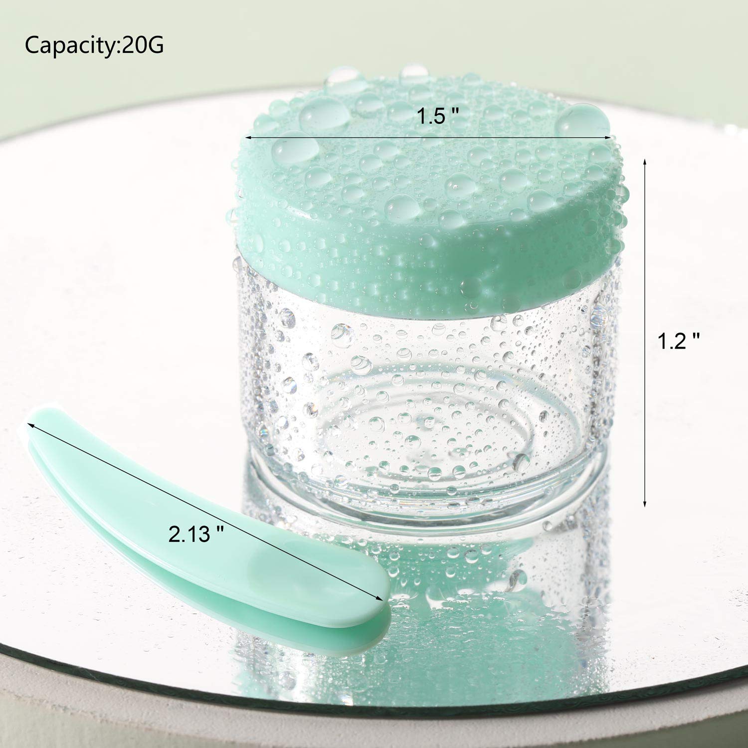 Refillable Cosmetic Sample Jars - 100 Pack 20g (0.7oz) Green Small Travel Containers with Lids + 10 Mini Makeup Spatulas - BPA Free-BrightBean Baby