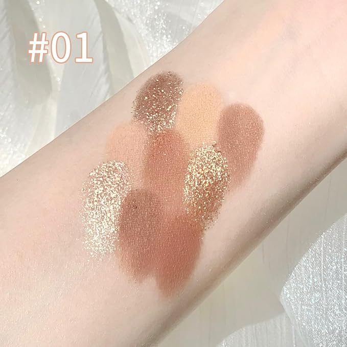 Erinde 9 Colors Eyeshadow Palette, Matte Shimmer Glitter Eye Shadow Makeup Palette, Highly Pigmented Long Lasting Waterproof, Natural Neutral Nude Eyeshadow Makeup Pallet, Oat Milk Tea-BrightBean Baby