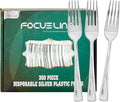 FOCUSLINE 300 Pack Disposable Silver Plastic Forks, Solid and Durable Plastic Cutlery Forks, Heavy Duty Disposable Utensil Silverware for Catering, Parties, Dinners, Weddings
