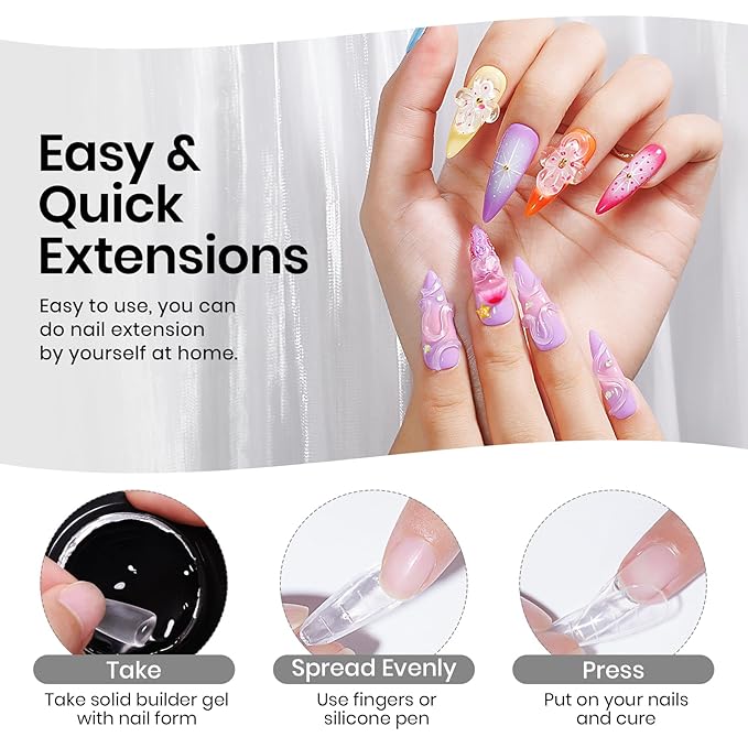 MIZHSE 30g/1oz Solid Builder Gel for Nails and 15g 3D Painting Gel, Clear Hard Gels for Nails Sculpting Nails Art Soak Off U V LED Builder Salon Home DIY Manicure-BrightBean Baby