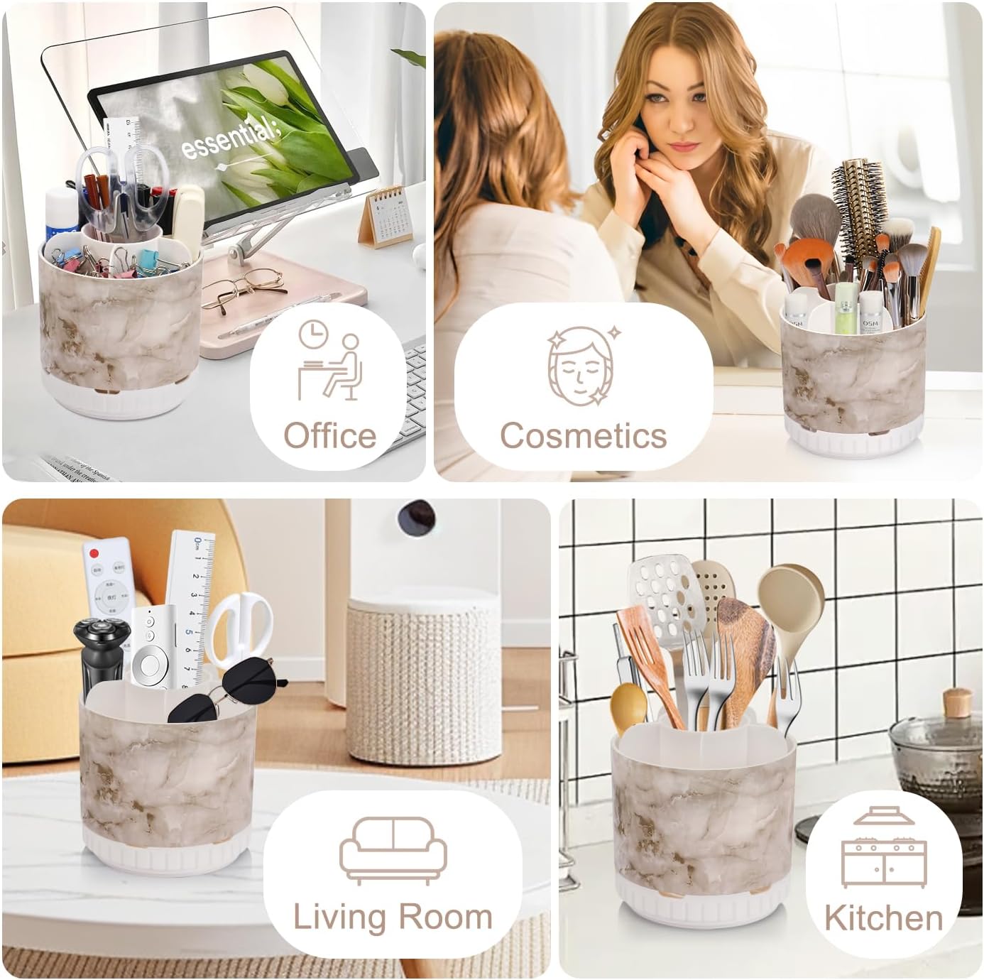 Marble Toothbrush Holders - 360° Rotating Detachable 6 Slots Kids Electric Toothbrush and Toothpaste Holde for Bathroom Accessories Organization Countertop Vanity Sink Storage-BrightBean Baby