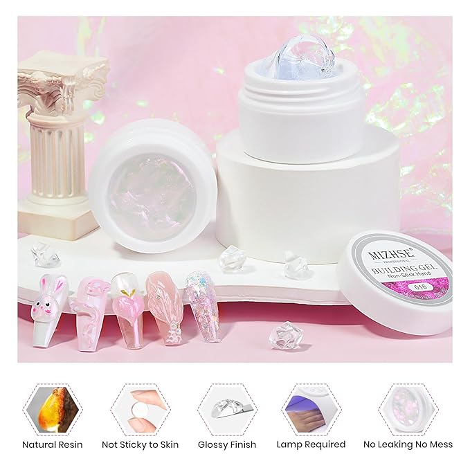 MIZHSE Solid Builder Gel, Aurora Pink & Clear Sculpting Gel for Nails, Non-Sticky 3D Nail Art Mermaid Pearl Building Carving Modeling Sculpture Hard Extension Manicure Salon Home DIY-BrightBean Baby