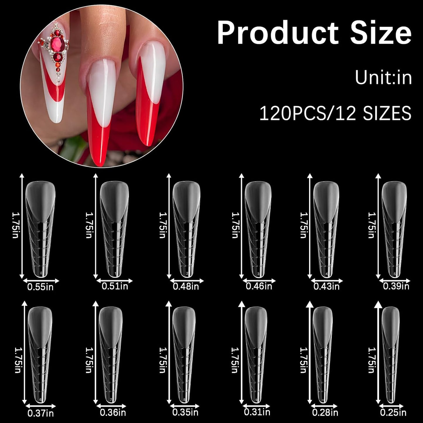 120 Pcs Dual Nail Forms 12 Sizes Half Matte Extension Poly Nail Gel Full Cover Nail Molds With Scale Builder Coffin Nail for Gel Manicure Nail Art Design Salon DIY at Home-BrightBean Baby