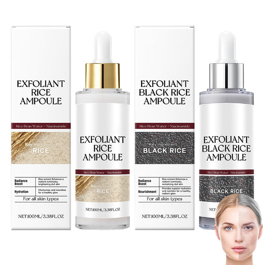 Rice Exfoliant Ampoule Duo, Black and White Face Peeling Solution, Moisturizing Pore Minimizer, 2-Pack, 100ml-BrightBean Baby
