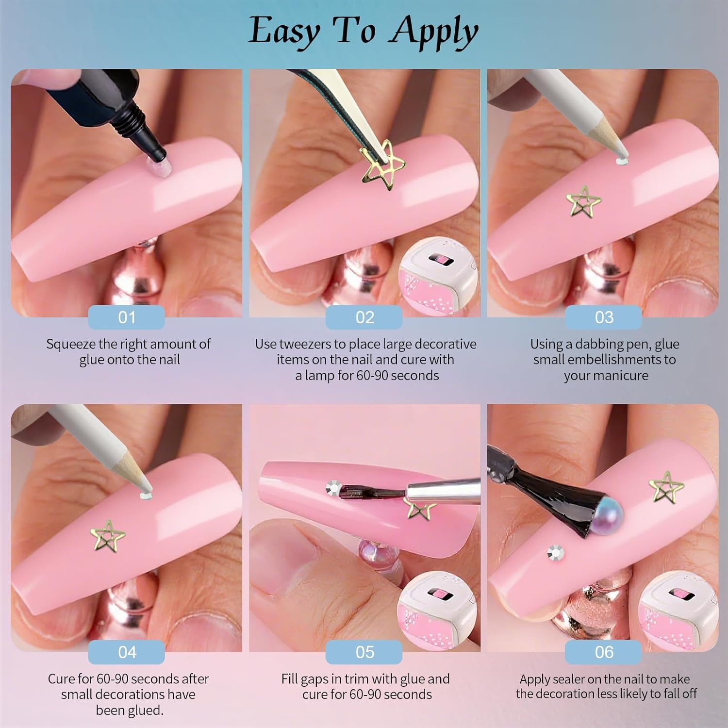 Artdone Nail Art Studs Kit, 6 boxes Multicolor And Design 3D Charms With 15 Sheets Gold Nail Stickers, Diamond Cute Nail Jewels For DIY Decoration with Pickup Tools-BrightBean Baby