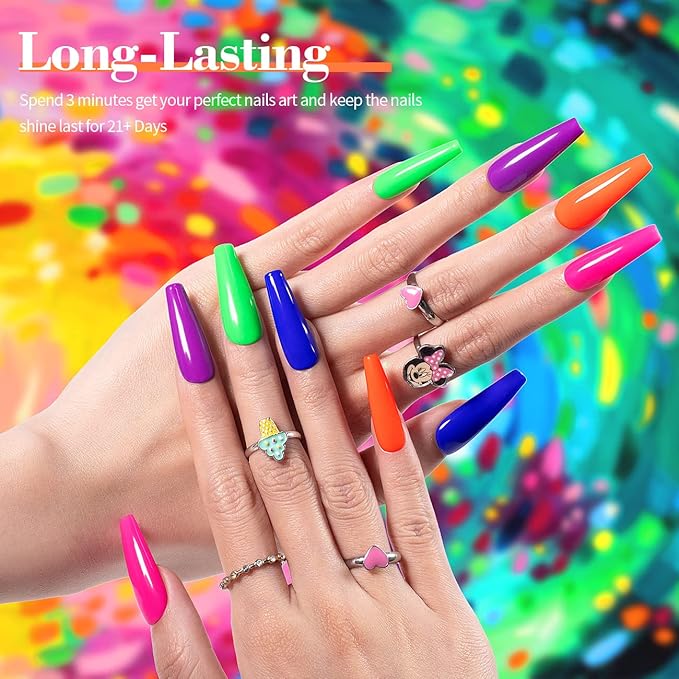 RARJSM Rubber Base Gel for Nails,Neon Gel Nail Polish Set,Neon Orange Green Blue Purple Yellow Rose Red Builder Base Gel in a Bottle ExtensionGel Bright Summer Colors LED UV Cured Home Salon DIY-BrightBean Baby