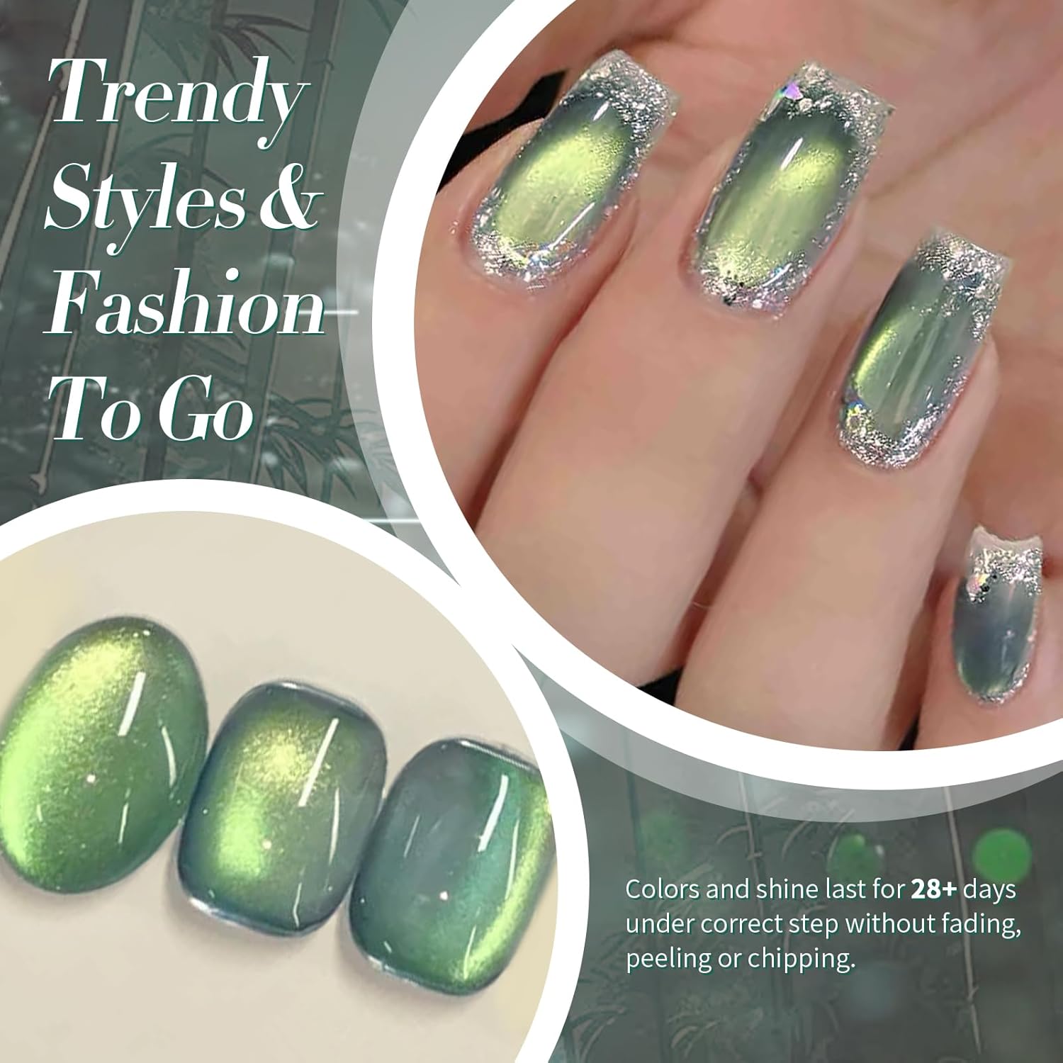 Born Pretty Cat Magnetic Gel Nail Polish, Green Gel Polish Crystal Cat Holographic Magnetic Nail Polish Nail Art Manicure Salon DIY at Home 15ML-BrightBean Baby