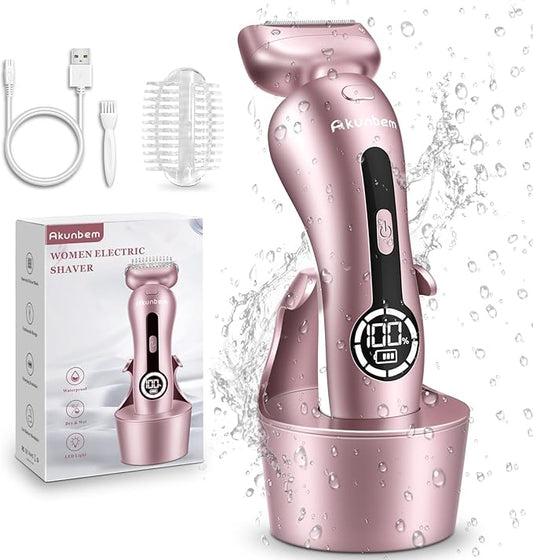 Electric Shaver for Women for Legs Bikini Trimmer Electric Razors for Women Underarm Public Hairs Rechargeable Womens Shaver Wet Dry Use Painless Cordless with Detachable Head (Pink)-BrightBean Baby